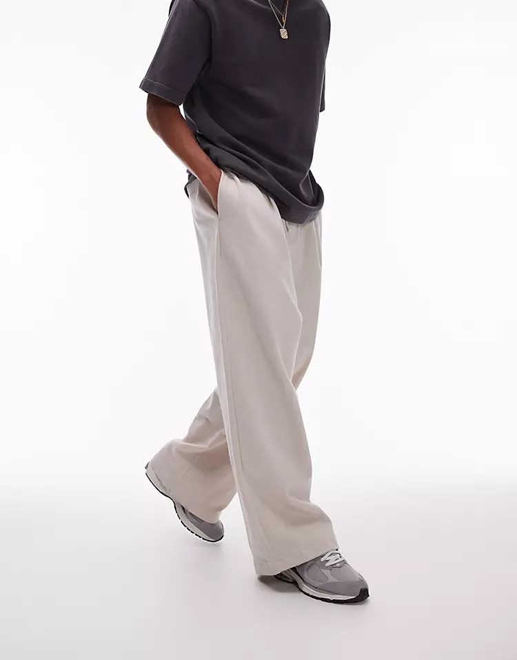 Topman wide fit linen blend jogger in khaki